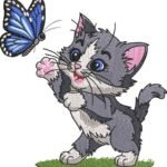 Cat with Butterfly Embroidery Design – 6 Inch