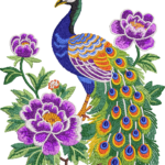 Premium Peacock & Peony Embroidery Design – Highly Detailed Floral Motif