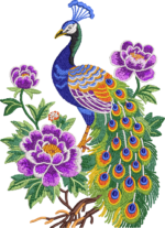 Premium Peacock & Peony Embroidery Design – Highly Detailed Floral Motif